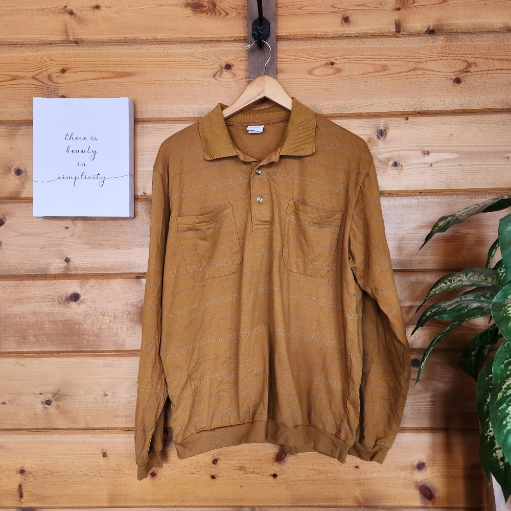 Haband 10H Quality Comfort Casual Polo Pullover L/S Pockets Stripes Shirt Sz XL